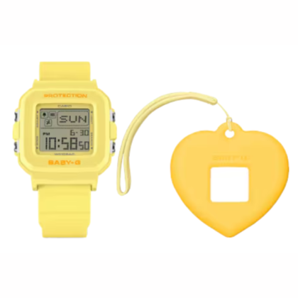 CASIO BABY-G BGD-10KH-9 + HEART-SHAPED HOLDER YELLOW RESIN BAND DIGITAL WOMEN WATCH